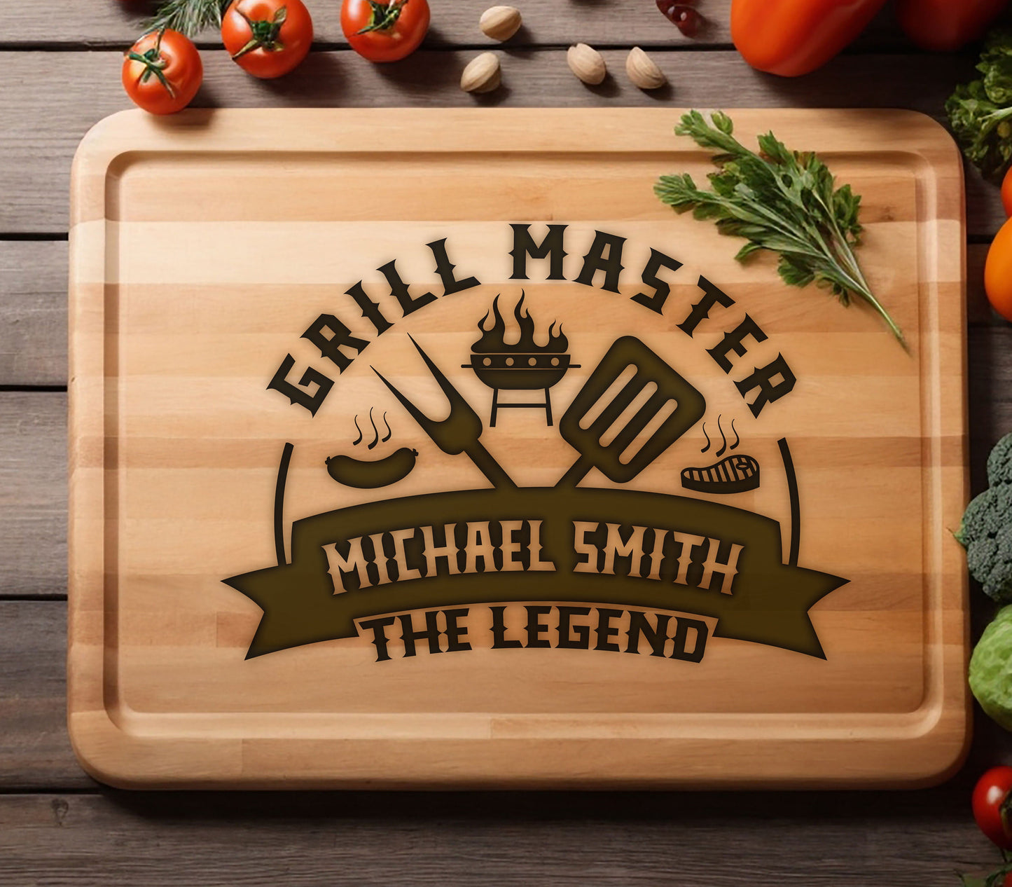 Personalized Grill Master Cutting Board, Gift For Husband, Bamboo Cutting Board, Gift for Dads, Birthday Boyfriend Gift, Father's Day Board