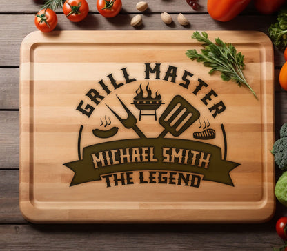 Personalized Grill Master Cutting Board, Gift For Husband, Bamboo Cutting Board, Gift for Dads, Birthday Boyfriend Gift, Father's Day Board