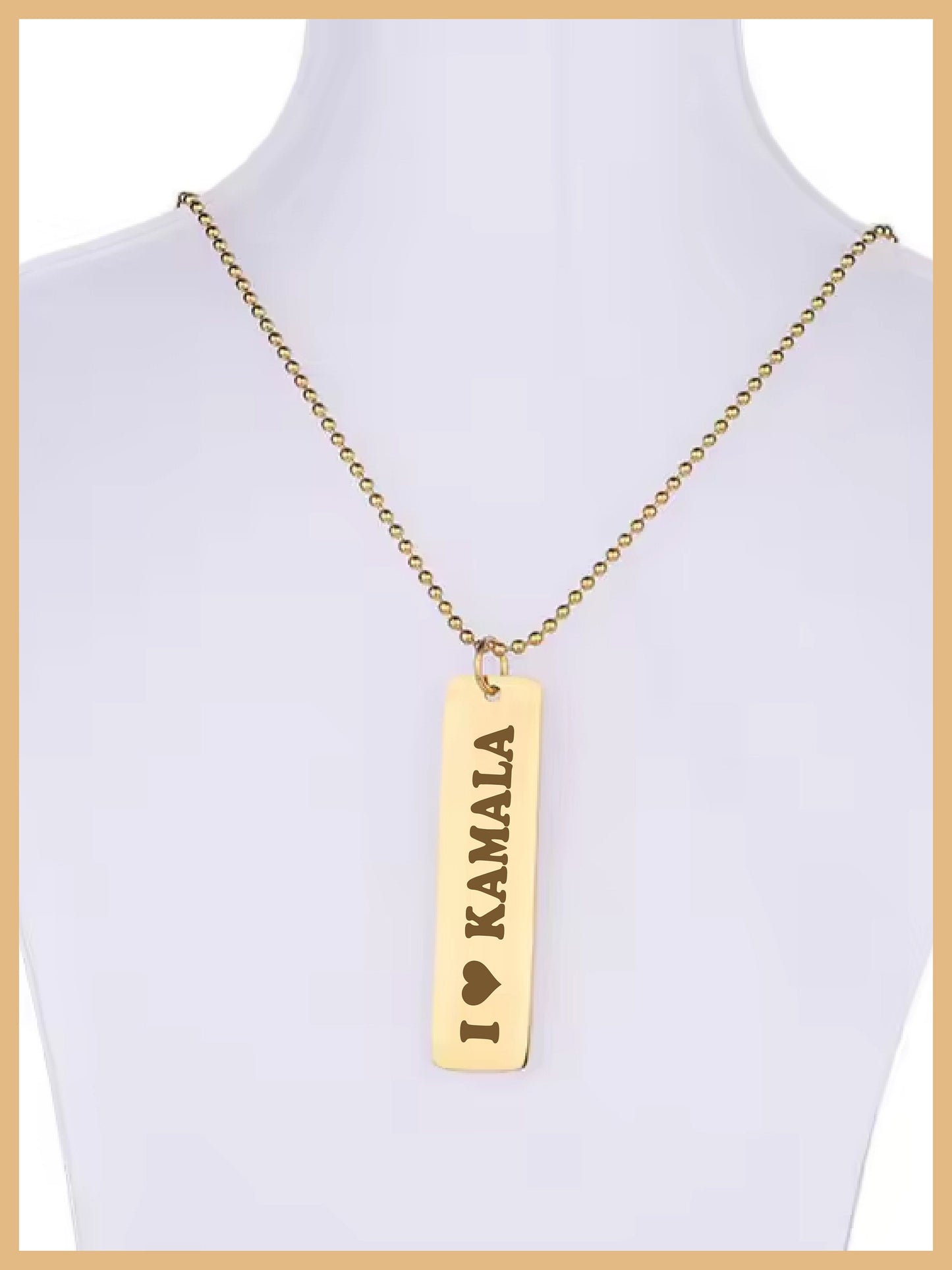 I Love Kamala Harris Vertical Plate Necklace, KAMALA Plate, Mother's Day Gift, Feminist Plate Necklace, Comma la Jewelry Plate, Kamala Gift