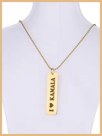 I Love Kamala Harris Vertical Plate Necklace, KAMALA Plate, Mother's Day Gift, Feminist Plate Necklace, Comma la Jewelry Plate, Kamala Gift