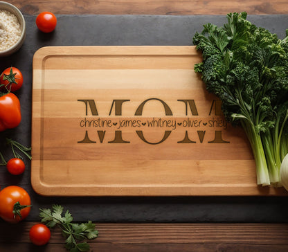 Mother's Day Gift Personalized Board, Family and Housewarming Gift, Mom Cutting Board, Family Name's Cutting Board, Mom Birthday Gift