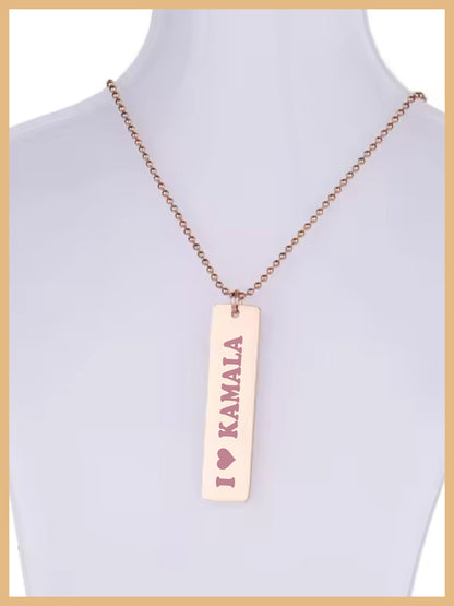 I Love Kamala Harris Vertical Plate Necklace, KAMALA Plate, Mother's Day Gift, Feminist Plate Necklace, Comma la Jewelry Plate, Kamala Gift