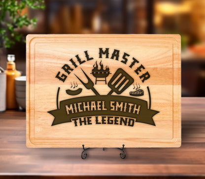 Personalized Grill Master Cutting Board, Gift For Husband, Bamboo Cutting Board, Gift for Dads, Birthday Boyfriend Gift, Father's Day Board
