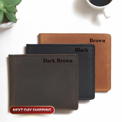 Engraved RFID Blocking Wallet, Personalized Valentine’s Day Gift Men's Wallet, Engraved Wallet For Dad Husband, Wallet for Men  Leather