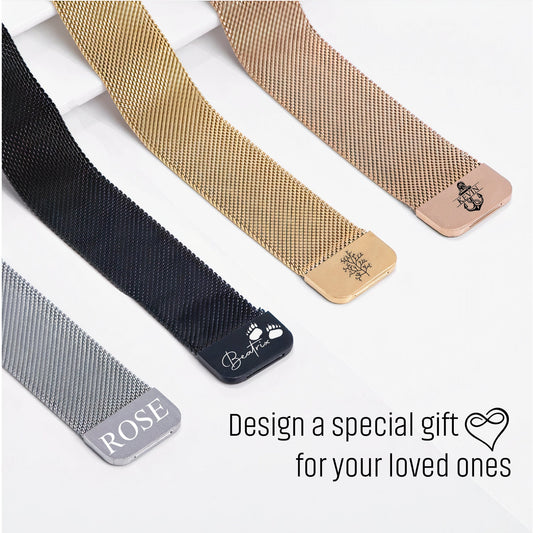 Customized Text Picture Logo Christmas Gift Stainless Steel Text Image Emoji Engraved Watch Band Compatible With Apple Watch Series 1-10