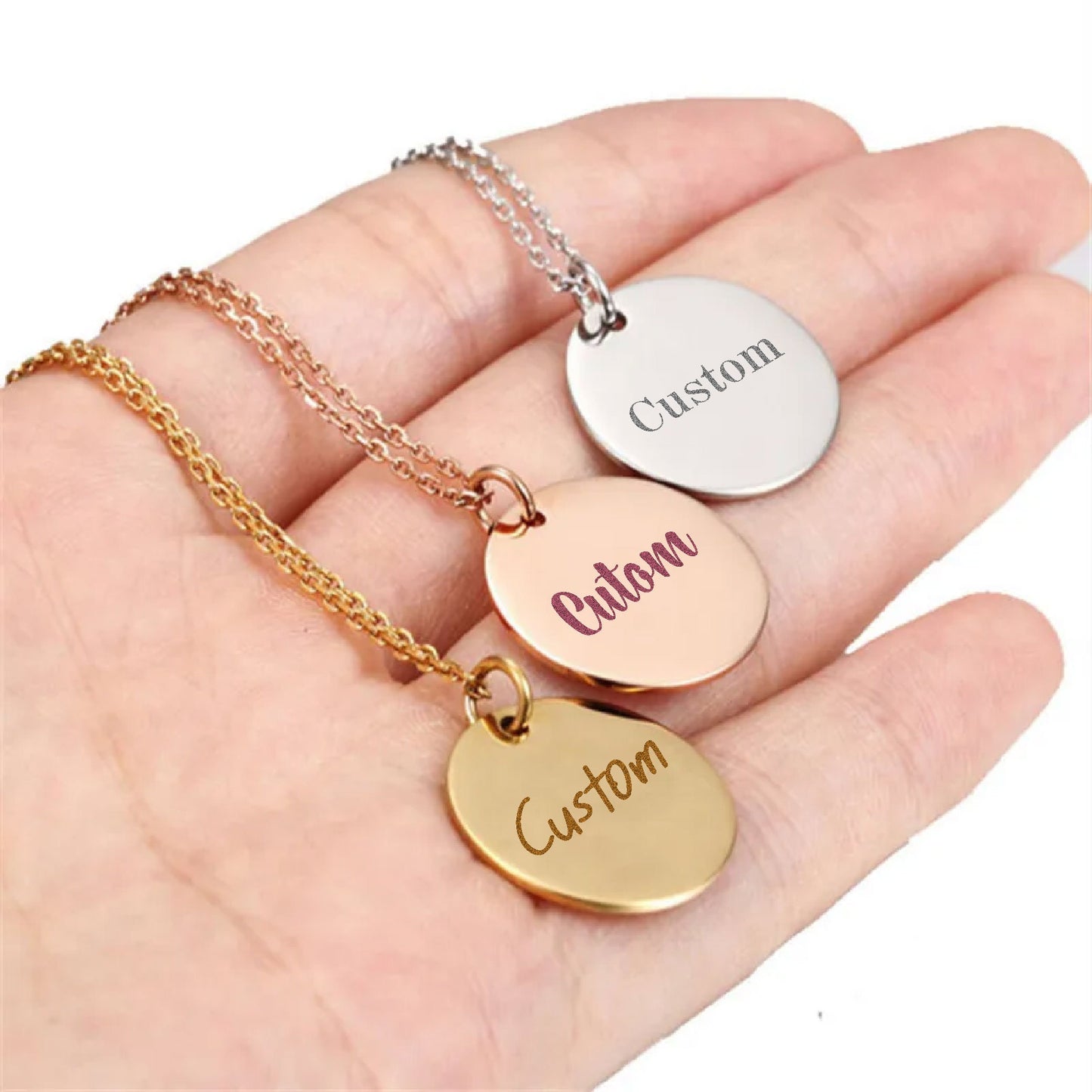 Personalized Engraved Handmade Christmas Gift Best Friends Birthday Custom Name Engraved Necklace for Women Initial Disc Gift for Mom Custom