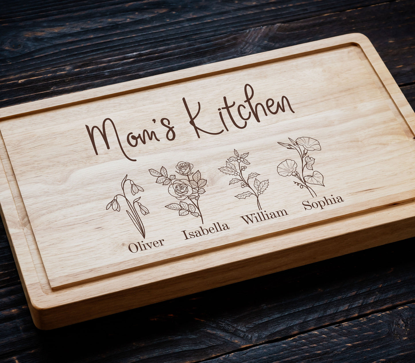 Mom's Kitchen Bamboo Cutting Board, Custom Christmas Gift Board, Mothers Day Cutting Board, Valentine's Gifts for Mom, Holiday Season Gifts