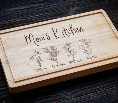 Mom's Kitchen Bamboo Cutting Board, Custom Christmas Gift Board, Mothers Day Cutting Board, Valentine's Gifts for Mom, Holiday Season Gifts