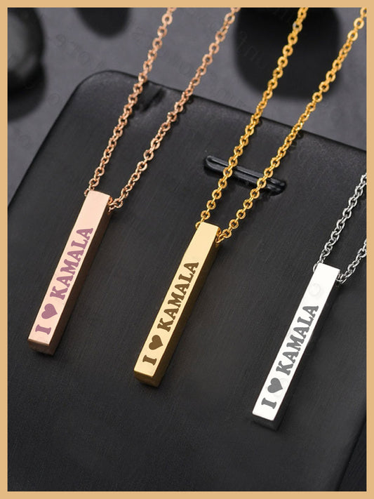 I Love Kamala Harris 2024 Vertical Bar Necklace, Kamala Jewelry, Kamala Necklace, US Elections 2024 Necklace, I Love Kamala Bar Necklace