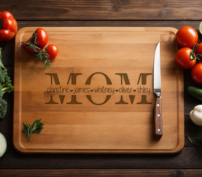 Mother's Day Gift Personalized Board, Family and Housewarming Gift, Mom Cutting Board, Family Name's Cutting Board, Mom Birthday Gift