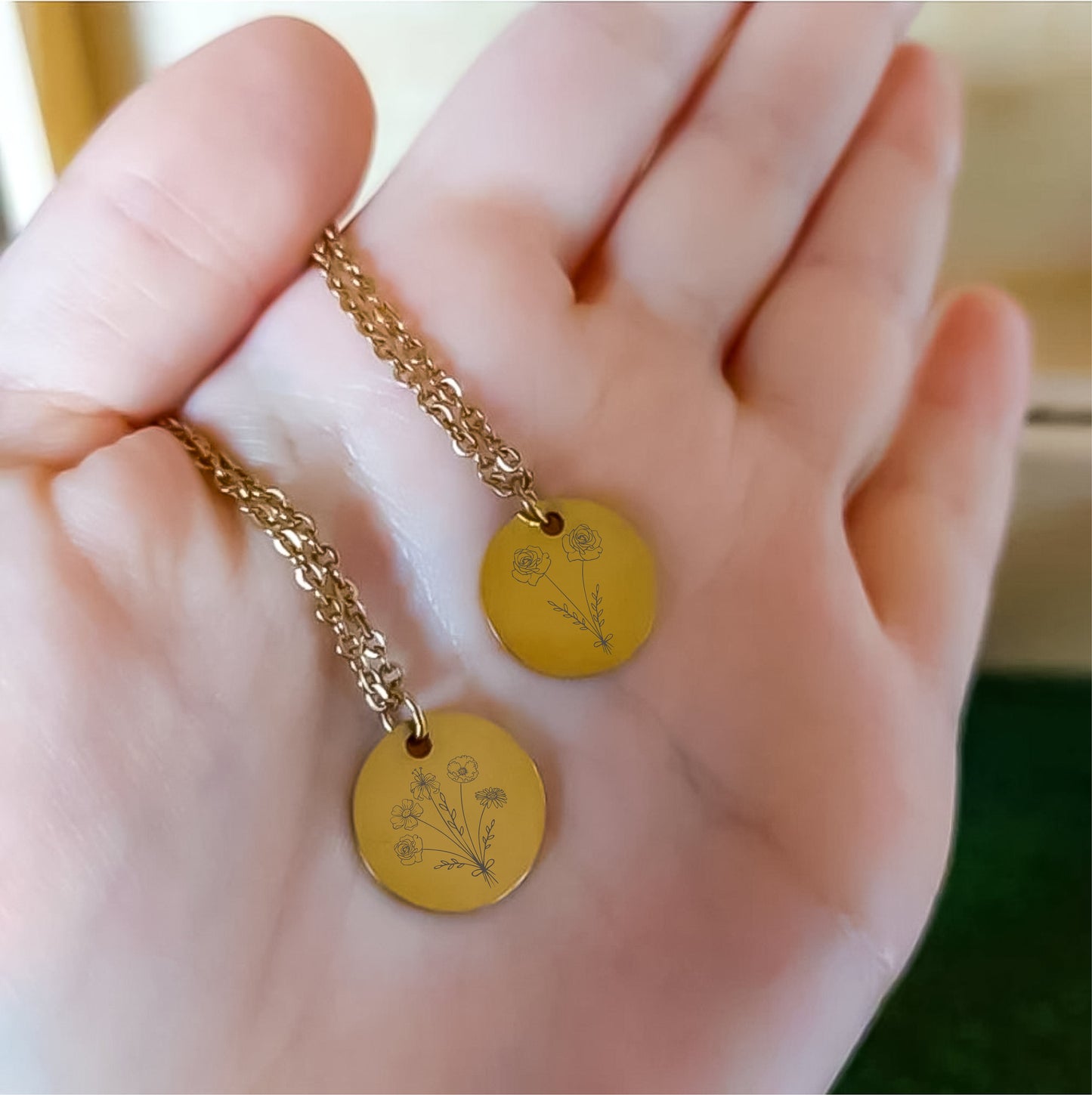 Coin Necklace, Gold Birthflower Necklace, Floral Necklace, Flower Necklace, Birth Month Gold Necklace, Necklace For Women, Gift For Her