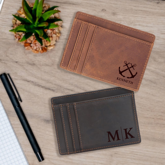 Men's Leather Engraved Valentine's Gift Card Holder Wallet, Card Holder for Him, Leather Card Holder, Personalized Card Holder, RFID Wallet