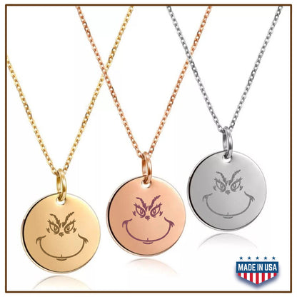 Grinch Christmas Birthday Necklace, Christmas Gift, Grinch Face Pendant, Grinch Jewelry, Christmas Necklaces for Women, Valentines Day Gifts