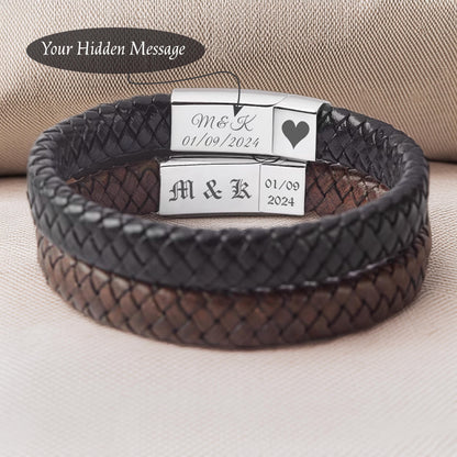 Personalized Christmas Gift, For Men Jewelry Engraved Leather Bracelet, Kids Name Bracelet, Father's Day Bracelet, Dad Boyfriend Father Gift