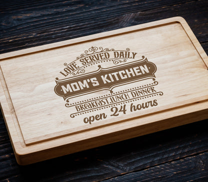 Personalized Mom's Kitchen Cutting Board, Christmas Gift, Gift for Mom, Bamboo Cutting Board, Charcuterie Board, Anniversary Gift