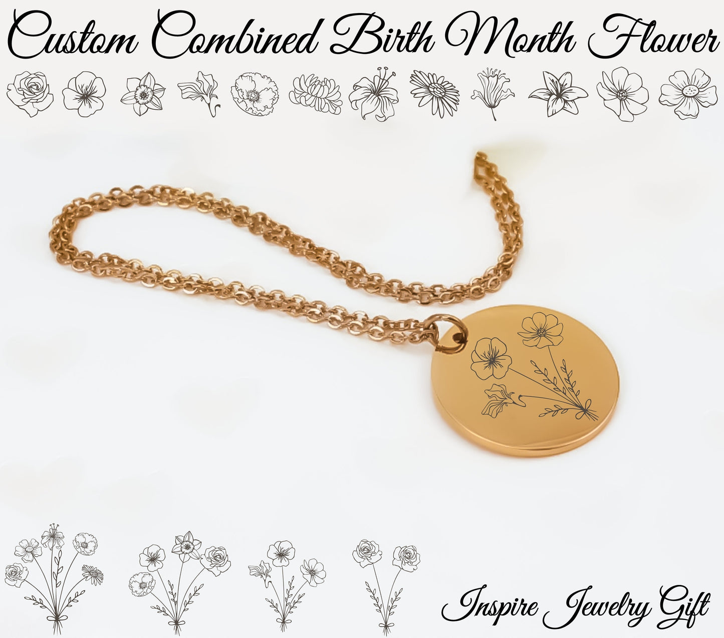 Coin Necklace, Gold Birthflower Necklace, Floral Necklace, Flower Necklace, Birth Month Gold Necklace, Necklace For Women, Gift For Her