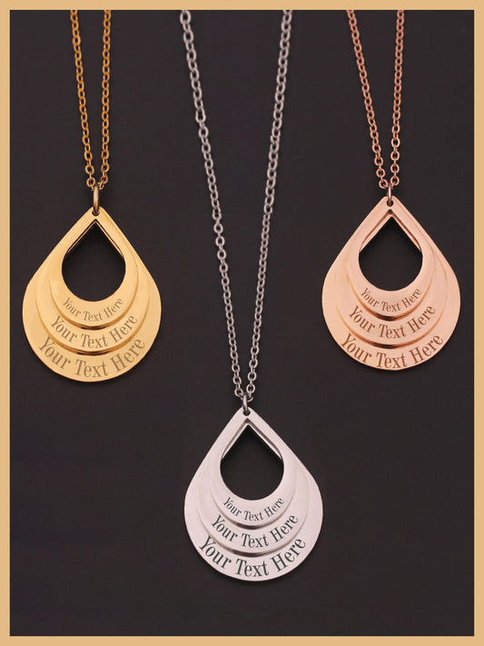 Mother Day Necklace with Kids Names, Valentine Gift Necklace, Engraved 3 Drop Pendants, Custom Family Jewelry, 3 Names Water Drop Necklace