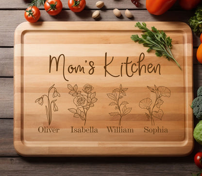 Mom's Kitchen Bamboo Cutting Board, Custom Christmas Gift Board, Mothers Day Cutting Board, Valentine's Gifts for Mom, Holiday Season Gifts