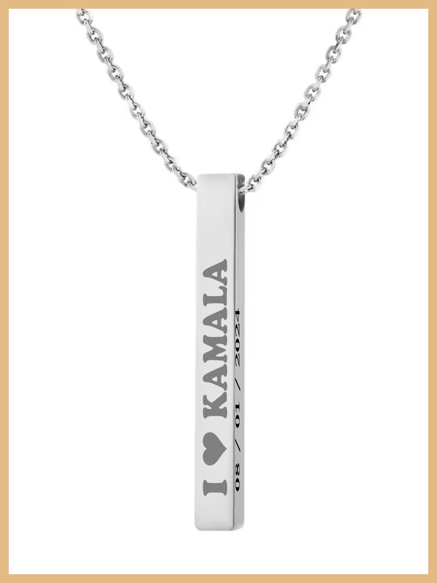 I Love Kamala Harris 2024 Vertical Bar Necklace, Kamala Jewelry, Kamala Necklace, US Elections 2024 Necklace, I Love Kamala Bar Necklace