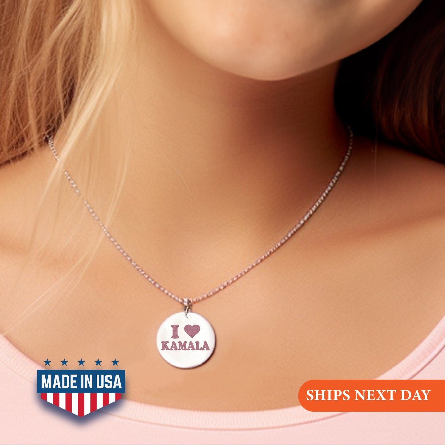I Love President Kamala 2024 Necklace, Kamala Jewelry, Kamala Necklace, US Elections 2024 Necklace, Gift Initial Disc, I Love You Necklace
