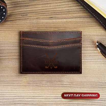 Monogram Leather Card Holder, Veteran day Card Holder, Minimalist Card Holder, Engraved Minimalist Wallet, Men's Leather Small Card Wallet