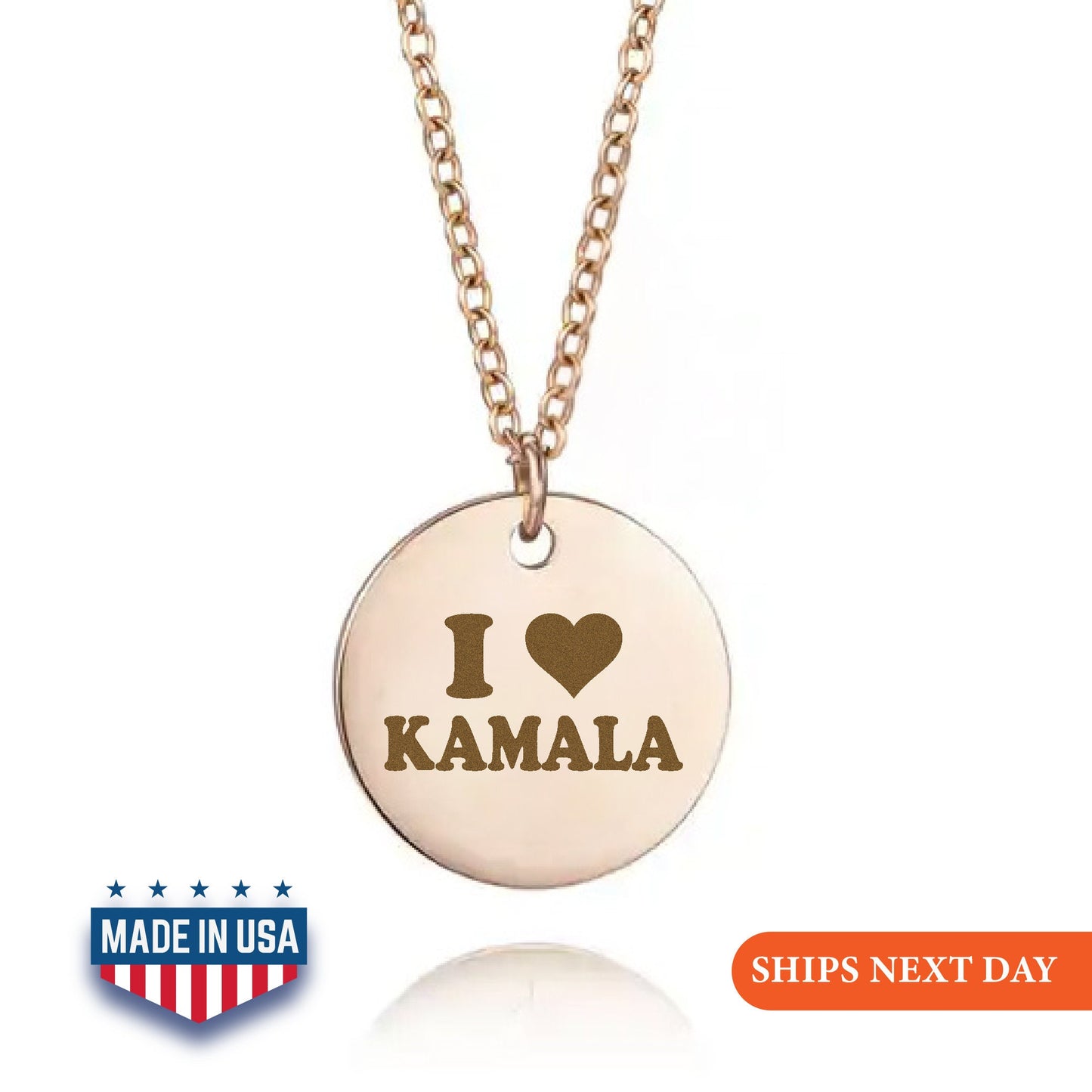 I Love President Kamala 2024 Necklace, Kamala Jewelry, Kamala Necklace, US Elections 2024 Necklace, Gift Initial Disc, I Love You Necklace