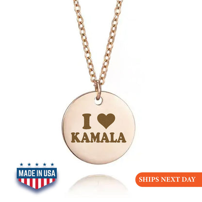 I Love President Kamala 2024 Necklace, Kamala Jewelry, Kamala Necklace, US Elections 2024 Necklace, Gift Initial Disc, I Love You Necklace