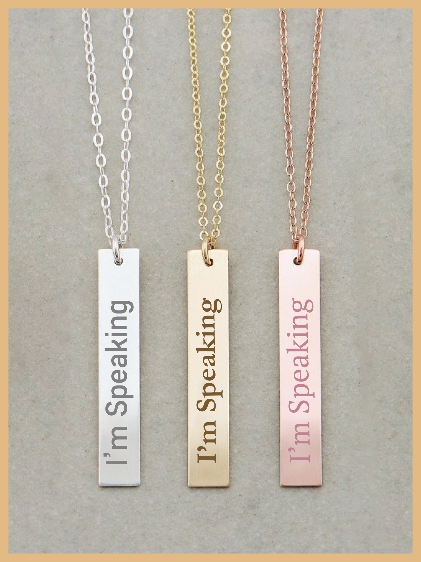 I'm Speaking Kamala Harris Vertical Plate Necklace, I'm Speaking Plate, Mother's Day Gift, Feminist Plate Necklace, Comma la Jewelry Plate
