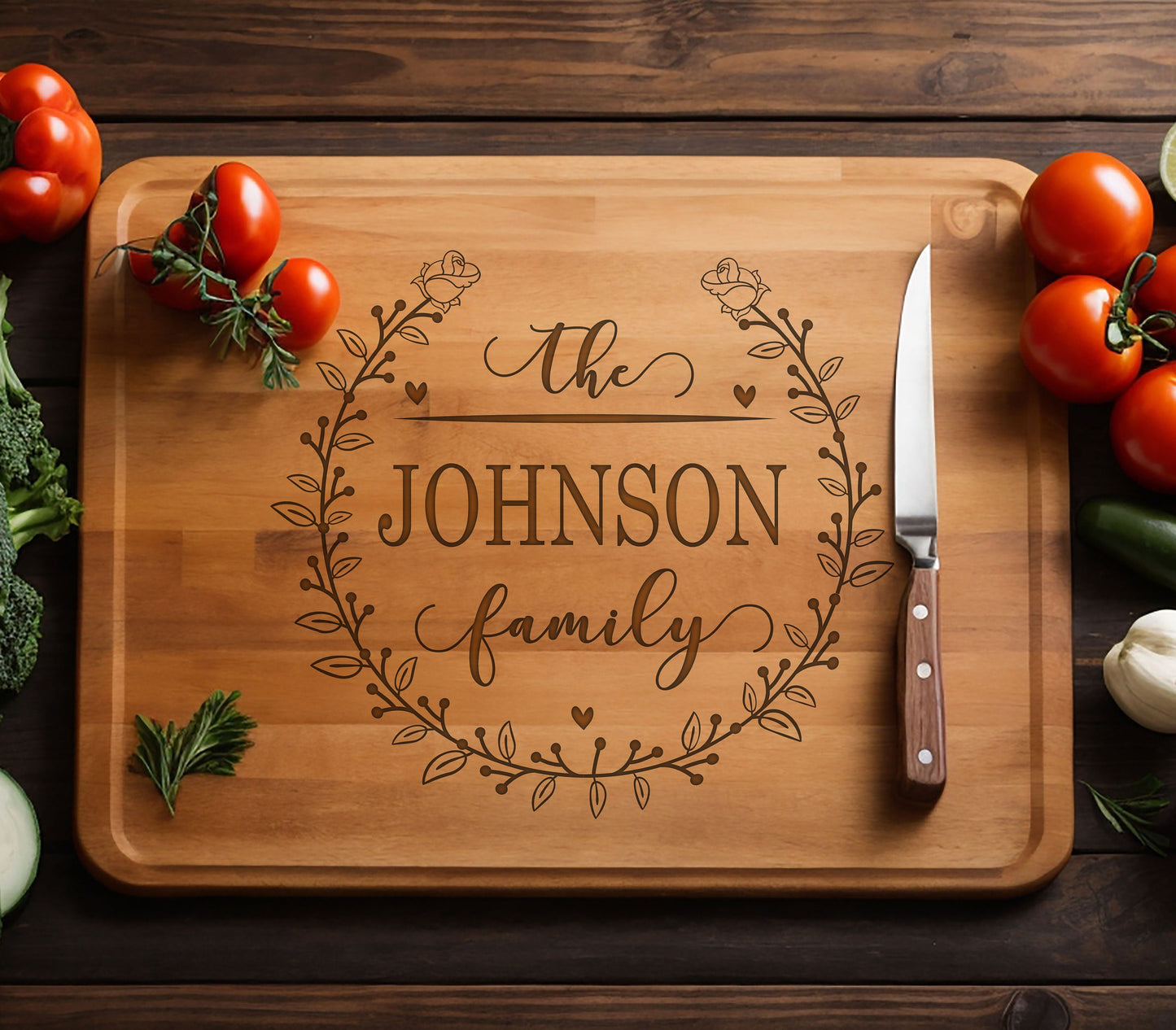 Custom Last Name Bamboo Cutting Board, Christmas Gift, Personalized Bamboo Board Cutting Board, Family Gift, Wedding Gift Cutting Board