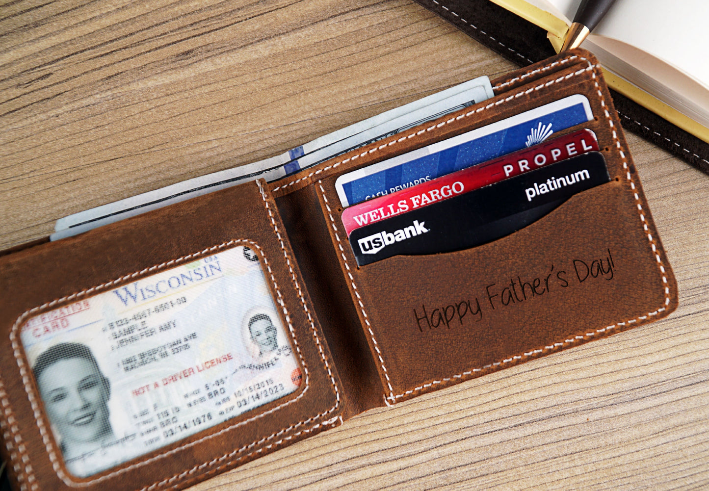 Personalized Wallet Engraved Men's Wallet, Custom Monogram Wallet, Engraved Genuine Leather, Father's Day Wallet, Anniversary Gift For Him