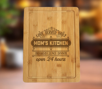 Personalized Mom's Kitchen Cutting Board, Christmas Gift, Gift for Mom, Bamboo Cutting Board, Charcuterie Board, Anniversary Gift