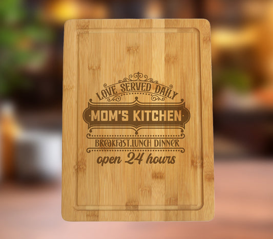 Personalized Mom's Kitchen Cutting Board, Christmas Gift, Gift for Mom, Bamboo Cutting Board, Charcuterie Board, Anniversary Gift