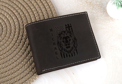 Men's Special Lion Pattern Wallet, Bifold Wallets for Men, Engraved Genuine Leather, Anniversary Gift For Him, Fathers Day Wallet