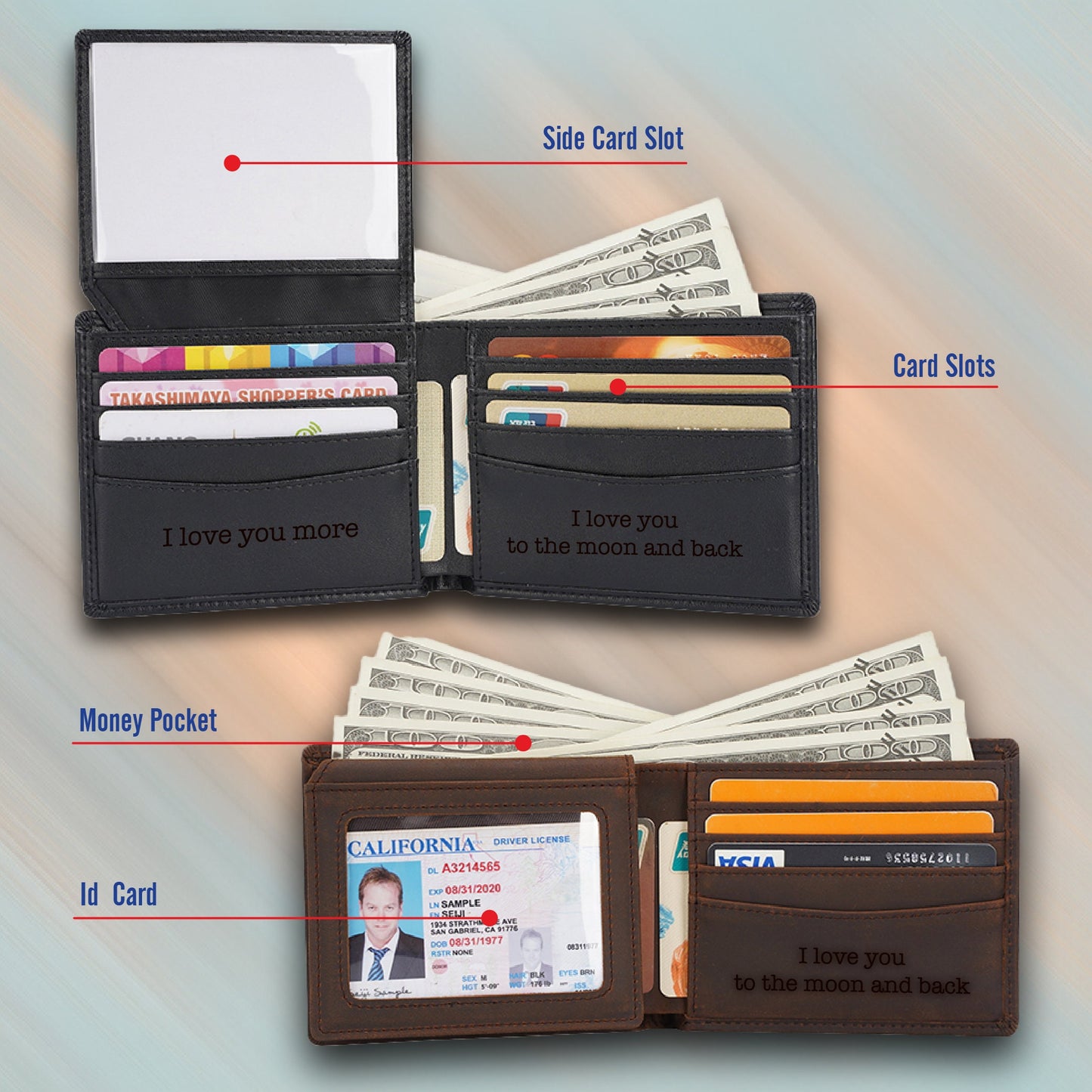 Personalized Name Wallet, Custom Name Letter Leather Wallet, Custom Family Name Wallet, Man Leather Wallet, Christmas Gift For Daddy