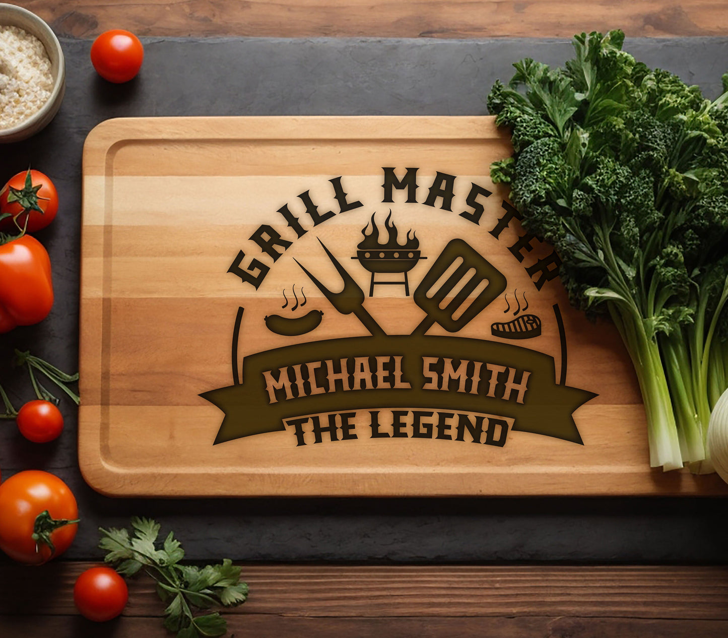 Personalized Grill Master Cutting Board, Gift For Husband, Bamboo Cutting Board, Gift for Dads, Birthday Boyfriend Gift, Father's Day Board