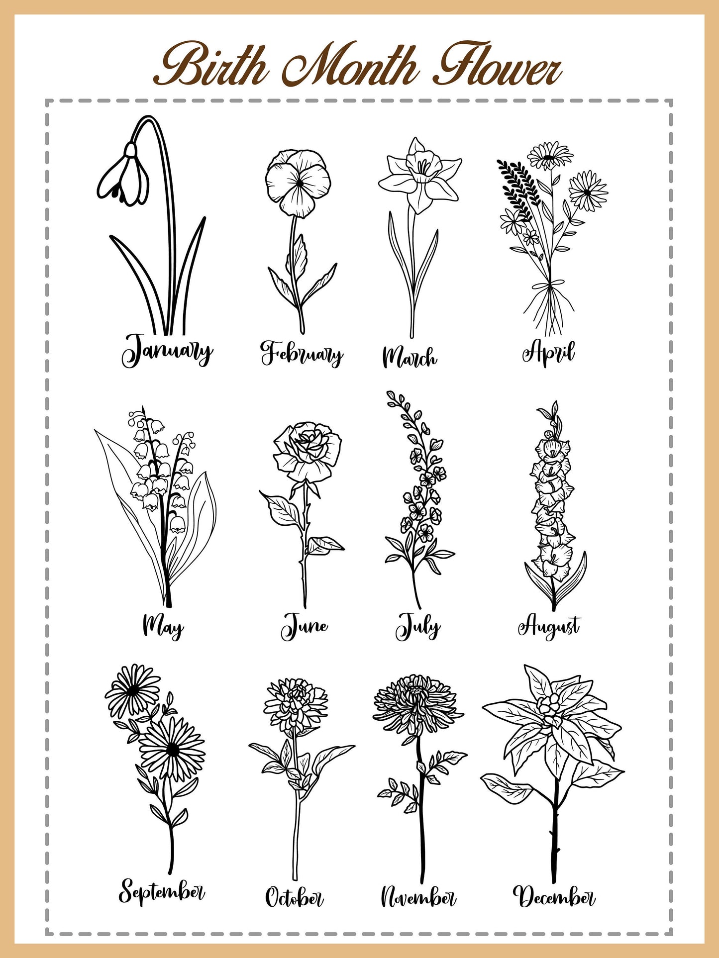 Birth Flower Necklace for Mom, Combined Birth Flower Necklace, Mothers Day Necklace Gift, Personalized Birth Flower Bouquet Necklace