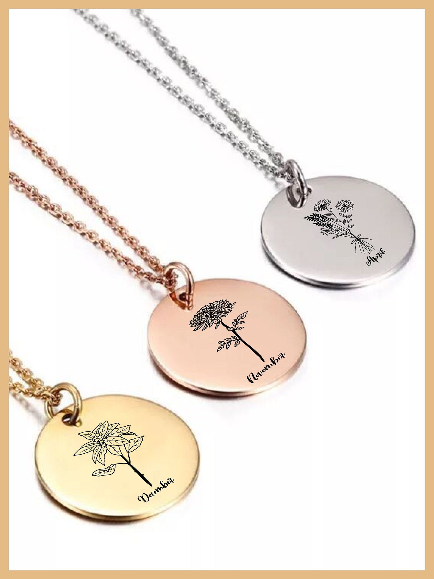 Birth Flower Necklace for Mom, Combined Birth Flower Necklace, Mothers Day Necklace Gift, Personalized Birth Flower Bouquet Necklace