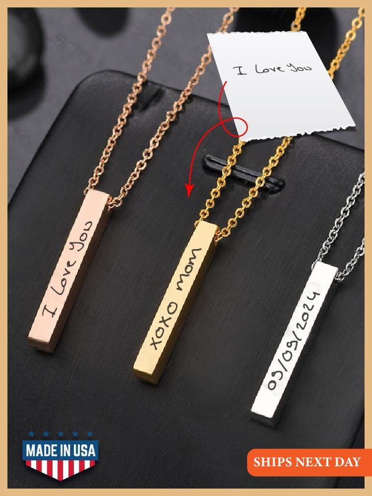 Personalized Engraved Handwriting Bar Necklace, Actual Handwriting Necklace, Handwriting Jewelry, Gift Signature Necklace, Gift for Mother