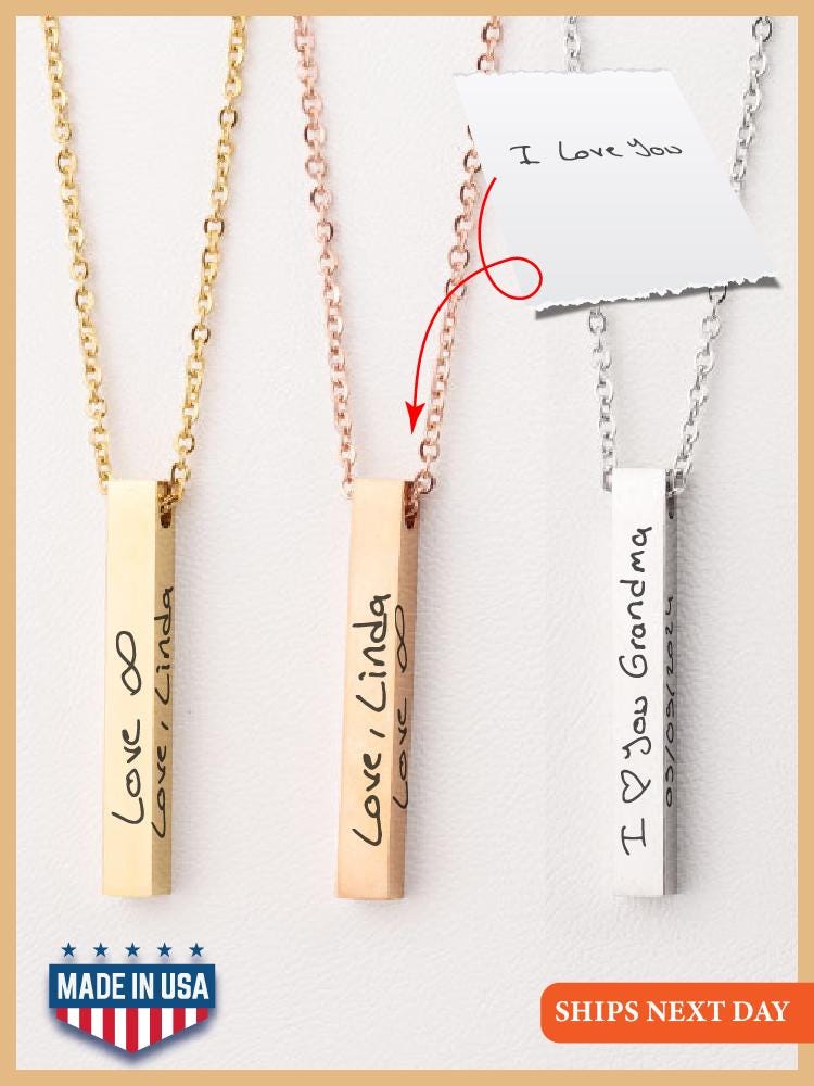 Customized Engraved Handwriting Bar Necklace, Handwriting Jewelry, Actual Handwriting Necklace, Gift Signature Necklace, Gift for Mother