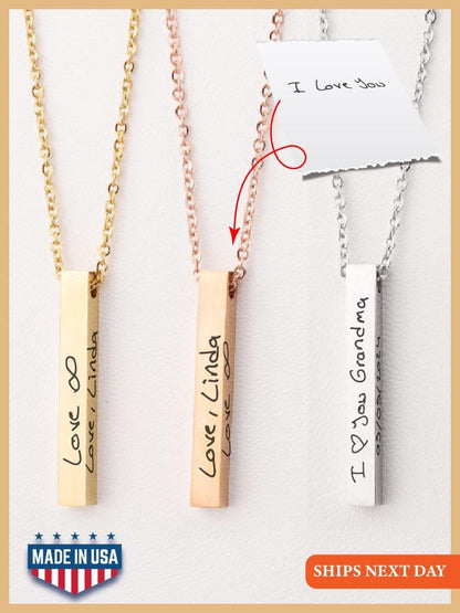 Customized Engraved Handwriting Bar Necklace, Handwriting Jewelry, Actual Handwriting Necklace, Gift Signature Necklace, Gift for Mother