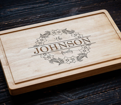 Custom Last Name Bamboo Cutting Board, Christmas Gift, Personalized Bamboo Board Cutting Board, Family Gift, Wedding Gift Cutting Board