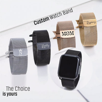 Customized Text Picture Logo Christmas Gift Stainless Steel Text Image Emoji Engraved Watch Band Compatible With Apple Watch Series 1-10