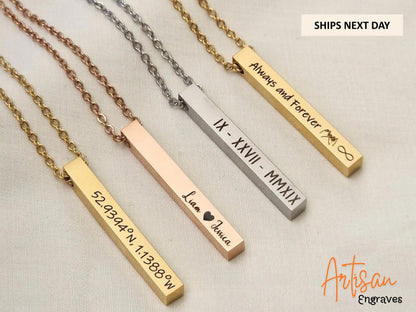 Customize Name Bar Necklace, Vertical Necklace Stainless Steel, Personalized Vertical Bar Necklace, Name Necklace, Custom Jewelry, Gift Mom