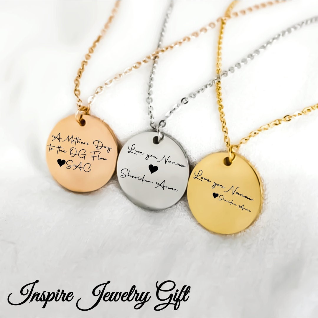 Personalized Name Necklaces, Personalized Gold Disc Necklace, Gold Birthflower Necklace, Floral Necklace, Flower Necklace, Monogram Coin