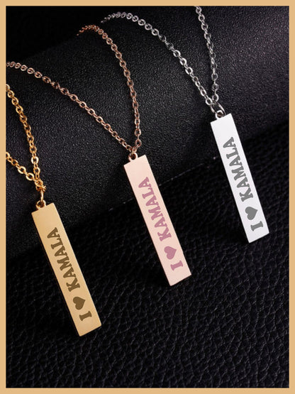 I Love Kamala Harris Vertical Plate Necklace, KAMALA Plate, Mother's Day Gift, Feminist Plate Necklace, Comma la Jewelry Plate, Kamala Gift