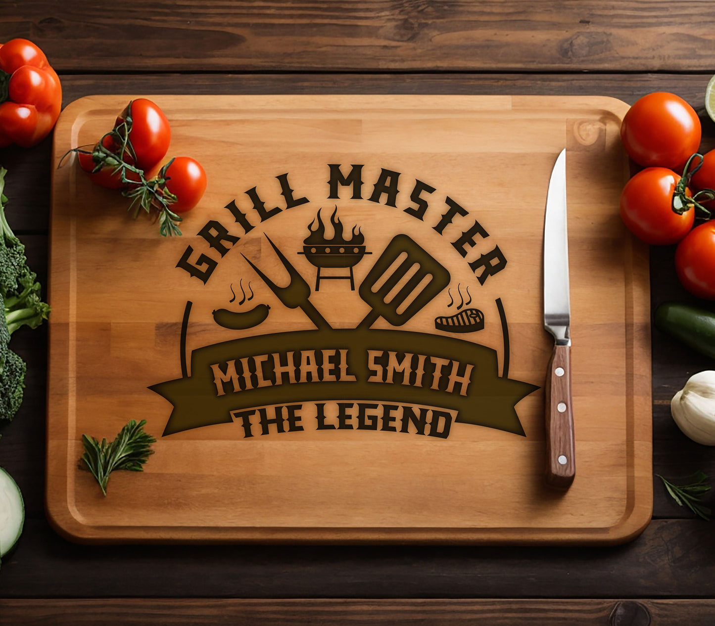 Personalized Grill Master Cutting Board, Gift For Husband, Bamboo Cutting Board, Gift for Dads, Birthday Boyfriend Gift, Father's Day Board