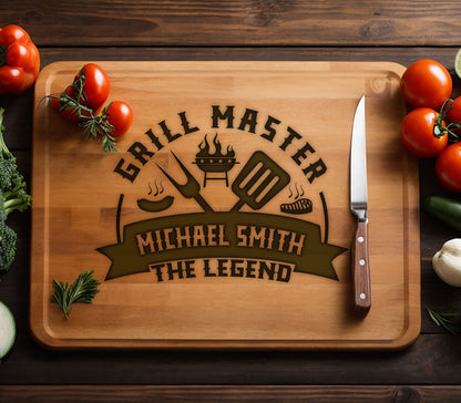 Personalized Grill Master Cutting Board, Gift For Husband, Bamboo Cutting Board, Gift for Dads, Birthday Boyfriend Gift, Father's Day Board