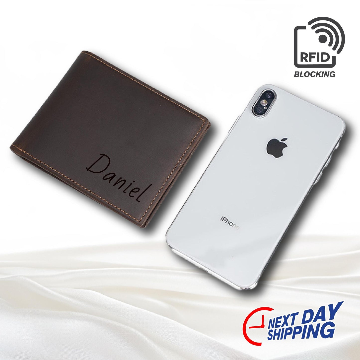 Custom Engraved RFID Blocking Valentines Wallet, Christmas Gifts, Valentine’s Day Gift Mens Wallet, Wallet For Men Brown, Black Men's Wallet