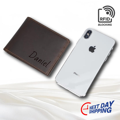 Custom Engraved RFID Blocking Valentines Wallet, Christmas Gifts, Valentine’s Day Gift Mens Wallet, Wallet For Men Brown, Black Men's Wallet