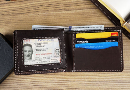 Custom Leather Wallet for Men, Slim Wallet, Bifold Wallets for Men, Engraved Genuine Leather, Father's Day Wallet, Anniversary Gift For Him